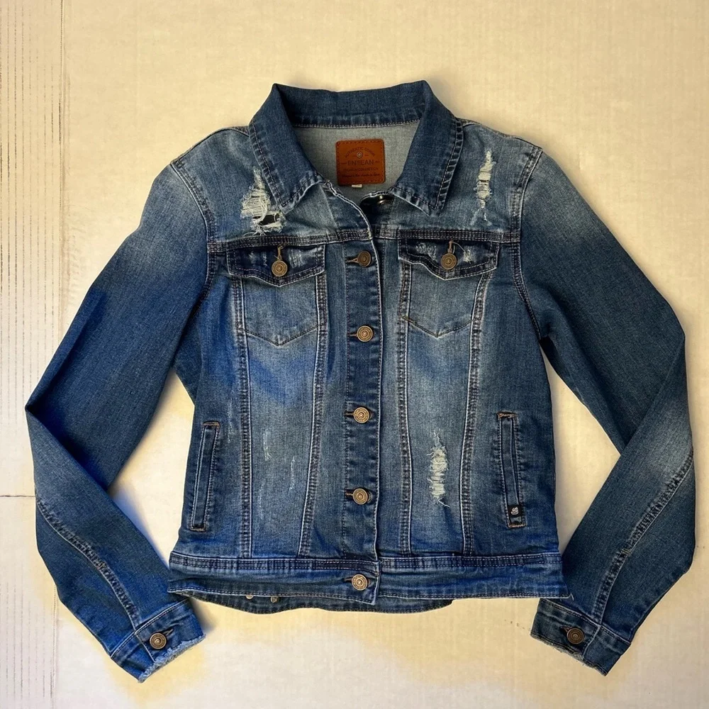 Denim Distressed Jean Jacket by Authentic Denim EN JEAN Collection Sz-M Z12 - Picture 5 of 10